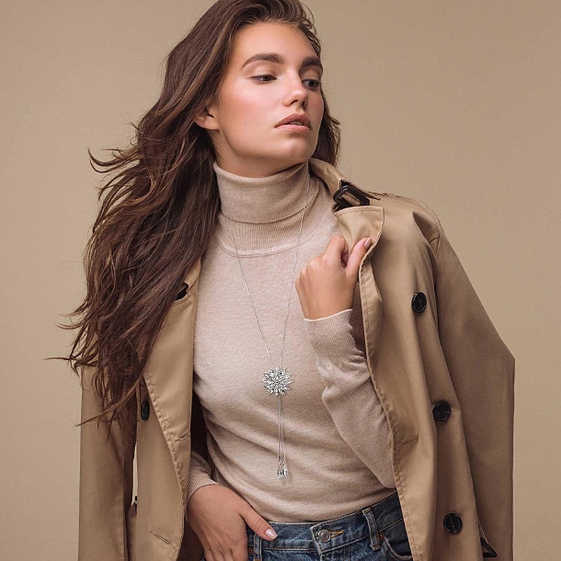 Jstyle 6Pcs Long Pendant Necklaces for Women Long Sweater Necklaces Silver Flower Tassel Disk Circle Leaf Statement Sweater Chain Necklace for Women Y Necklace Set Fashion Jewelry - Image 2